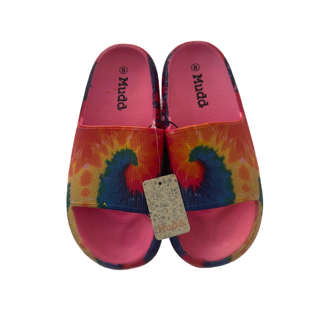 Mudd‎ Womens Tie Dye Slide Sandals Pink Orange Blue Aloha-01LP Size 8 NEW